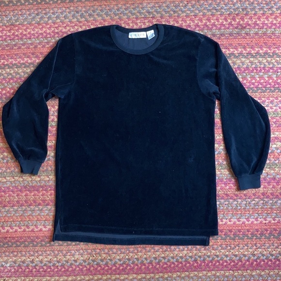 VINTAGE BLACK VELVET RIBBED SWEATSHIRT - Picture 1 of 4